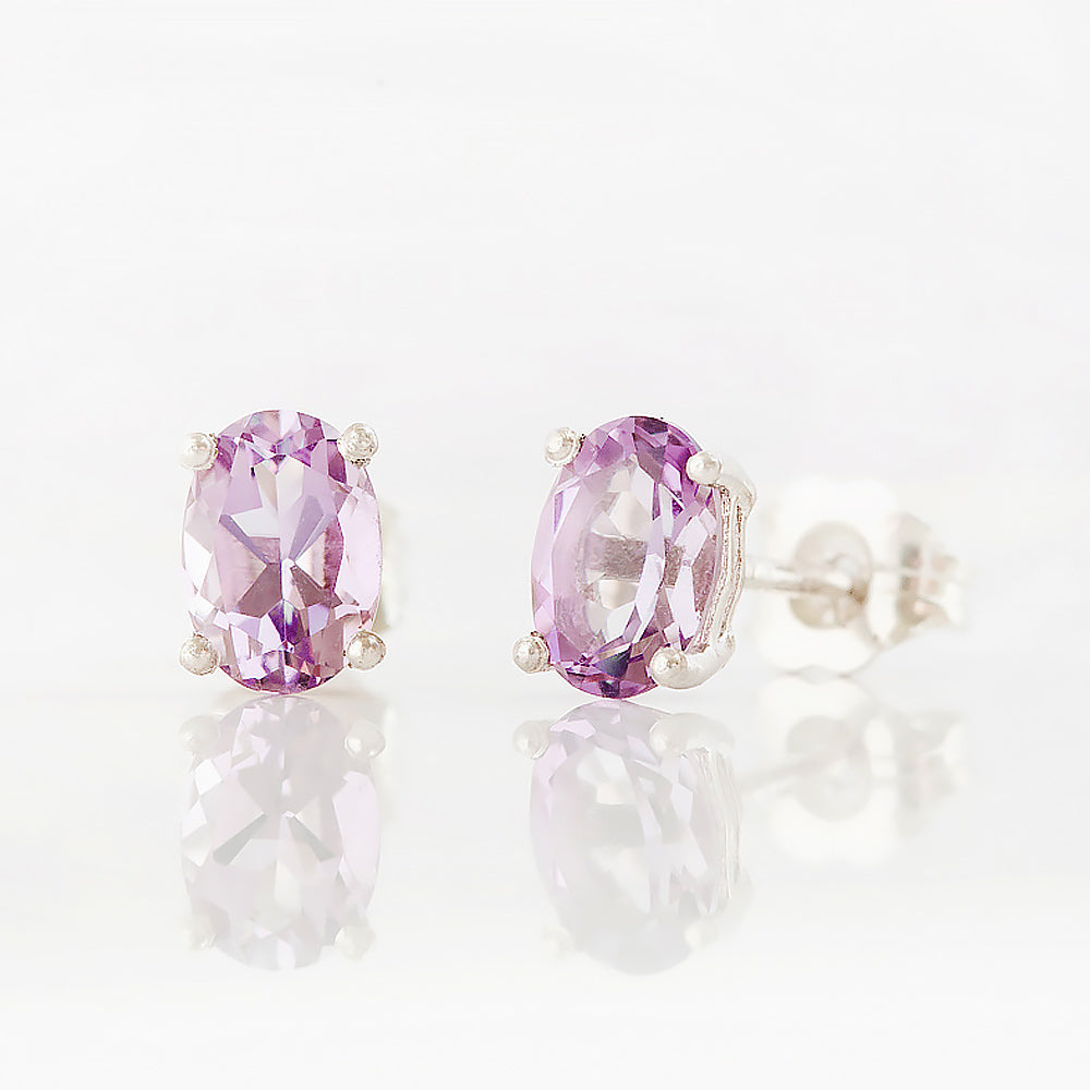 Luna, Oval cut Pink Amethyst Stud Earring - 7x5mm - Victoria's Jewellery
