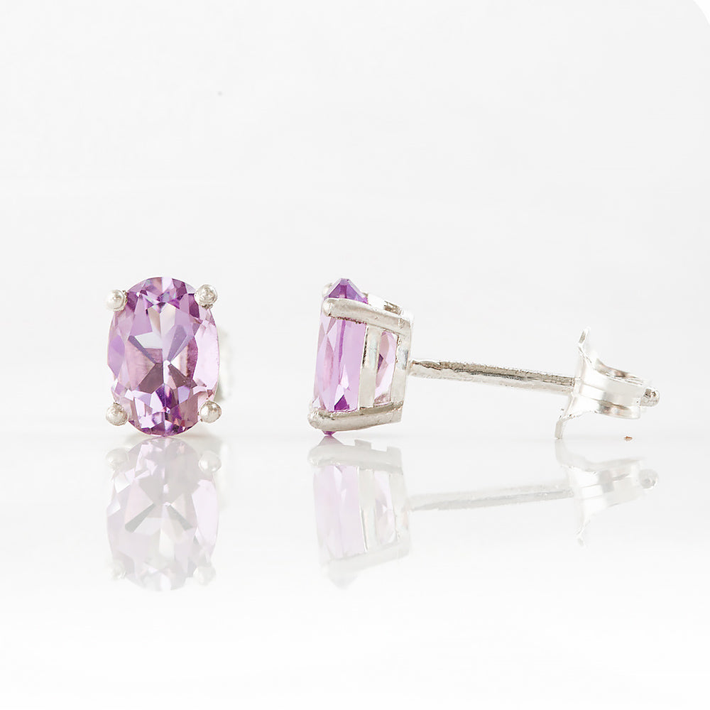 Luna, Oval cut Pink Amethyst Stud Earring - 7x5mm - Victoria's Jewellery
