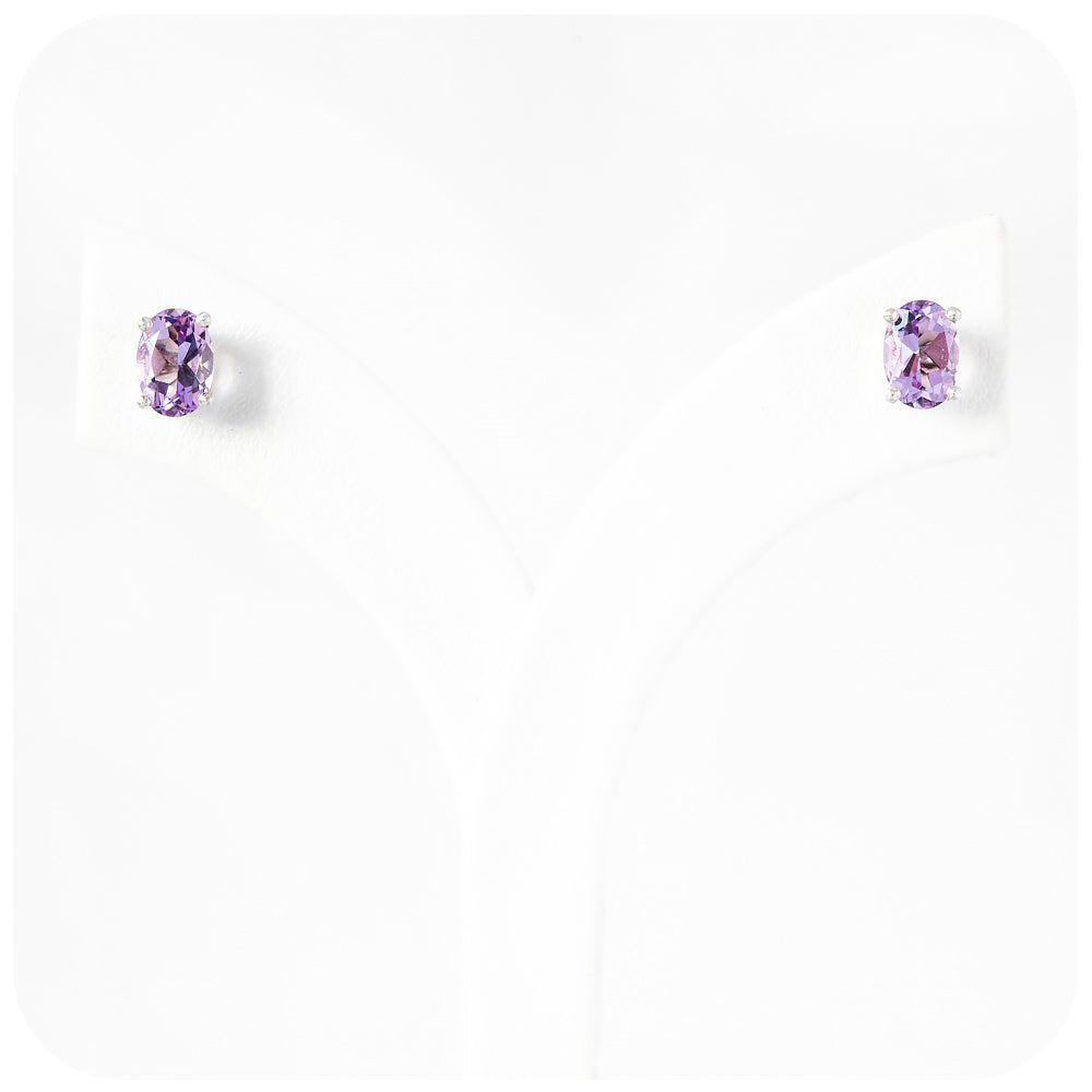 Oval cut Pink Amethyst Stud Earrings - Victoria's Jewellery