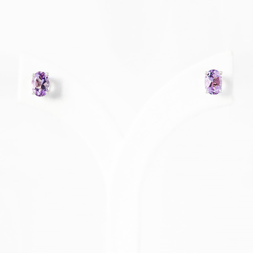 Luna, Oval cut Pink Amethyst Stud Earring - 7x5mm - Victoria's Jewellery