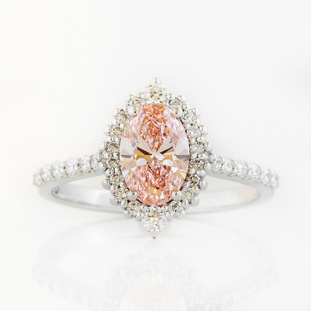 Carla, Pink Lab Diamond Halo RIng - Victoria's Jewellery
