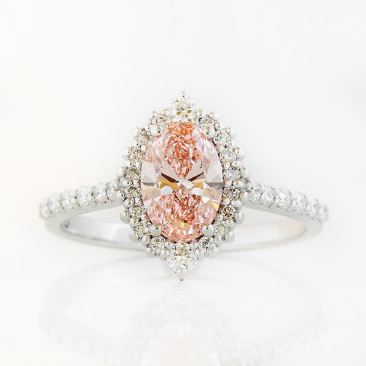 Carla, Pink Lab Diamond Halo RIng