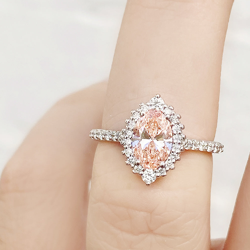 Carla, Pink Lab Diamond Halo RIng - Victoria's Jewellery