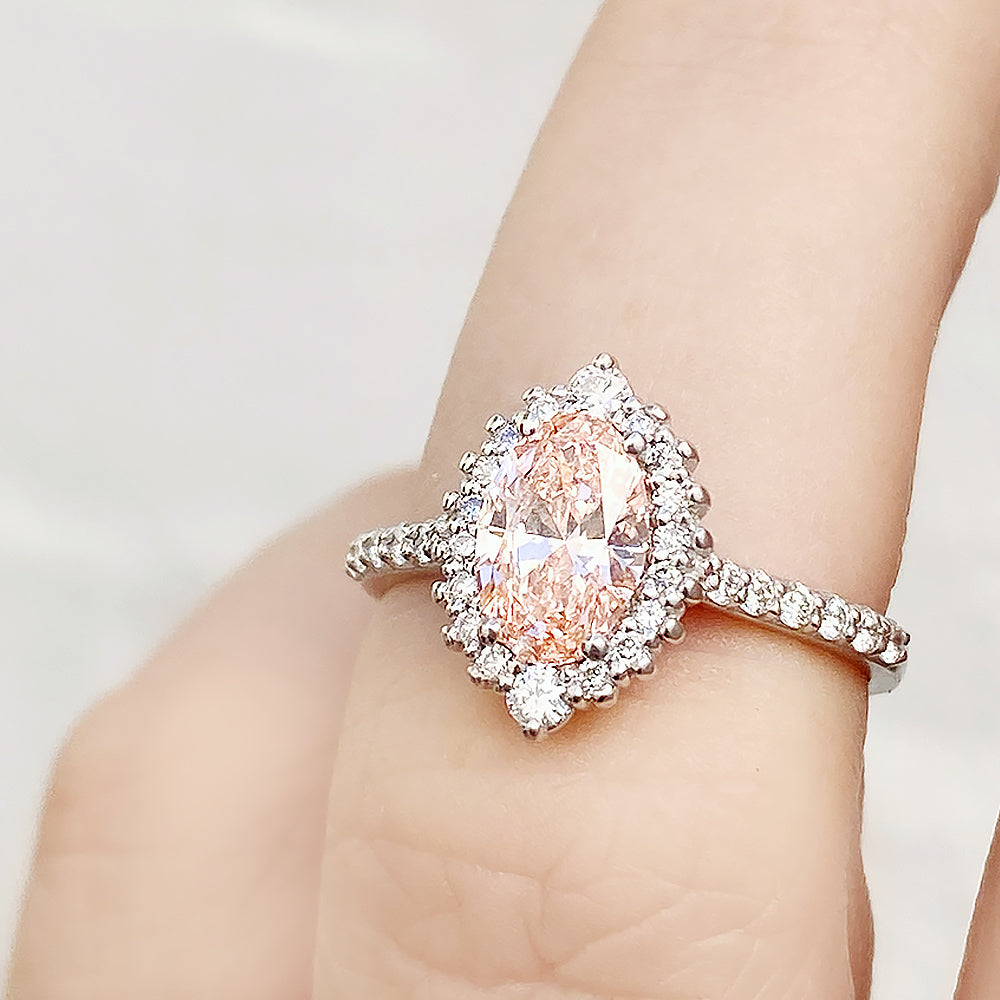Carla, Pink Lab Diamond Halo RIng - Victoria's Jewellery