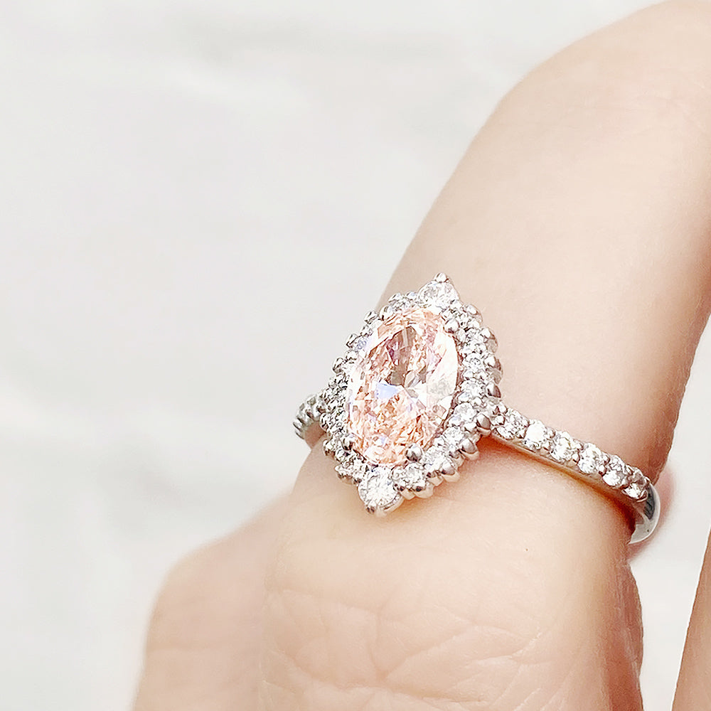 Carla, Pink Lab Diamond Halo RIng - Victoria's Jewellery