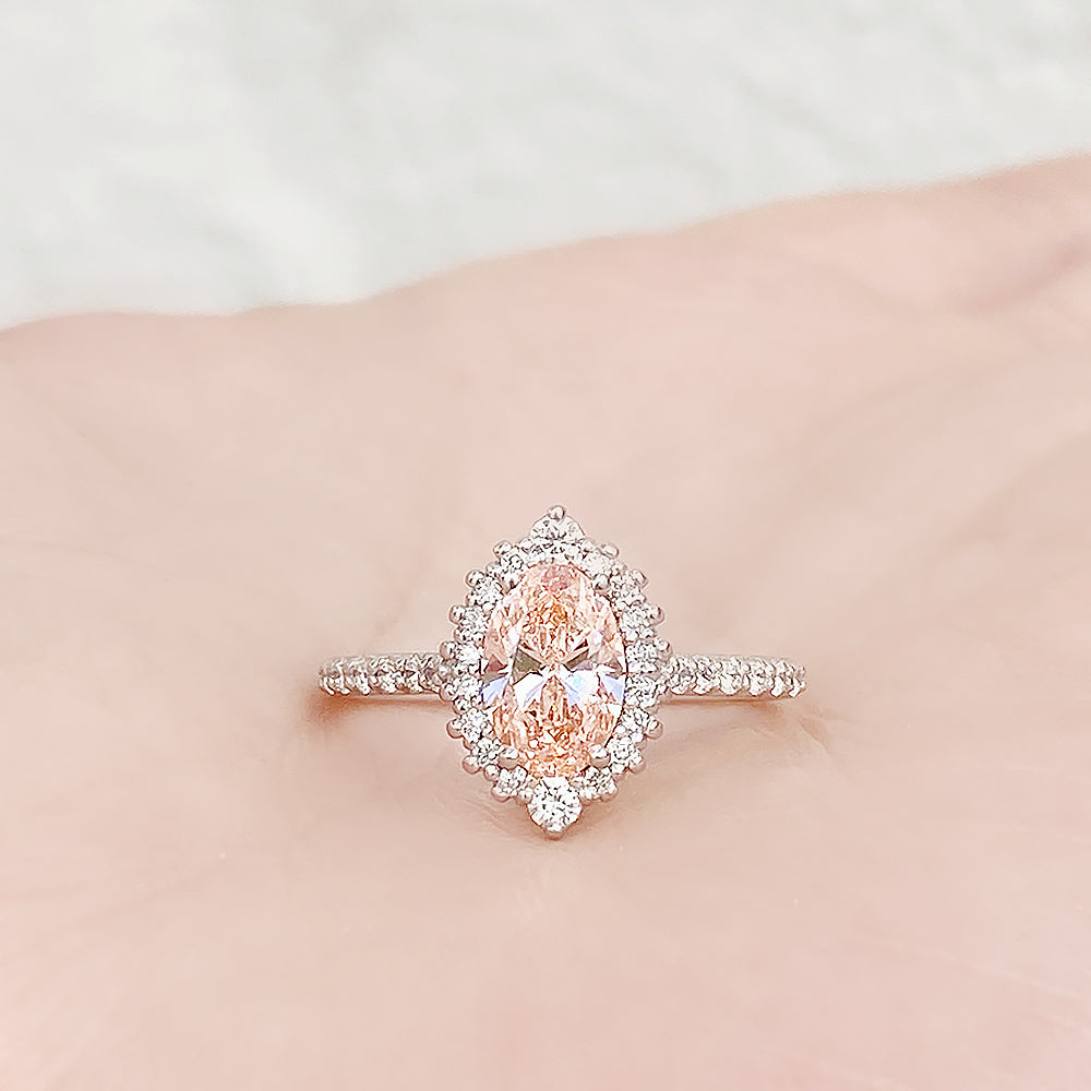 Carla, Pink Lab Diamond Halo RIng - Victoria's Jewellery