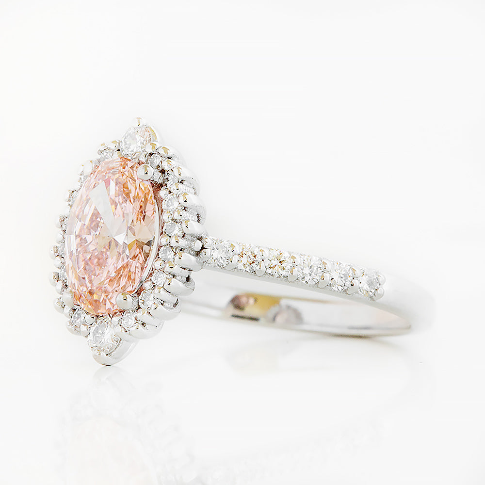 Carla, Pink Lab Diamond Halo RIng - Victoria's Jewellery