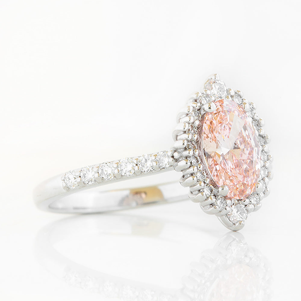 Carla, Pink Lab Diamond Halo RIng - Victoria's Jewellery