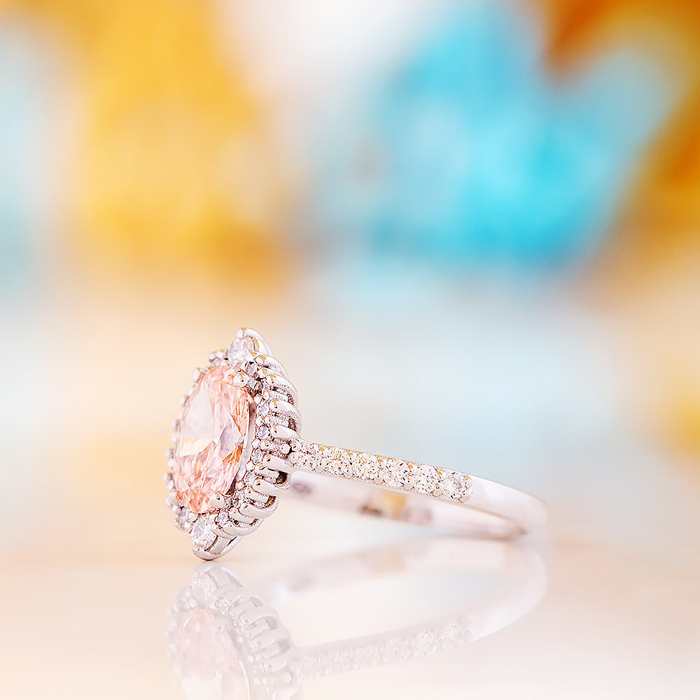 Carla, Pink Lab Diamond Halo RIng - Victoria's Jewellery