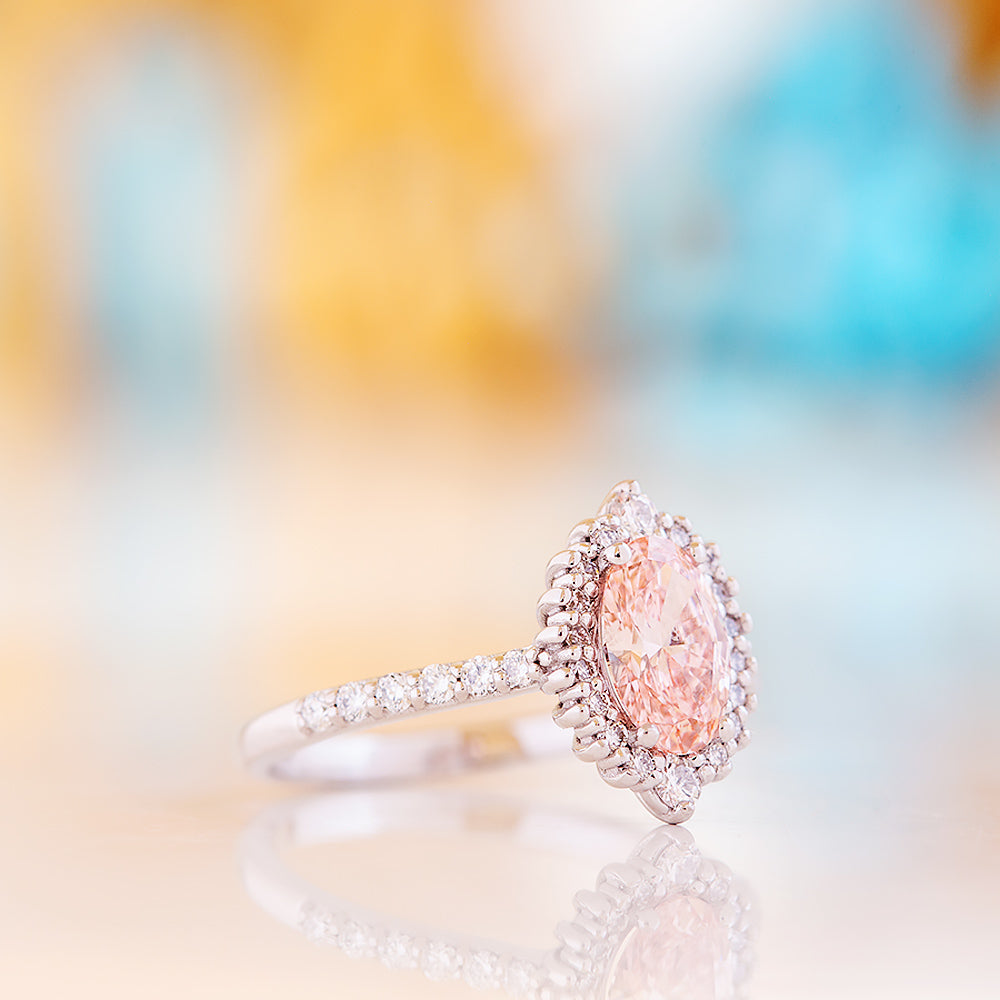 Carla, Pink Lab Diamond Halo RIng - Victoria's Jewellery
