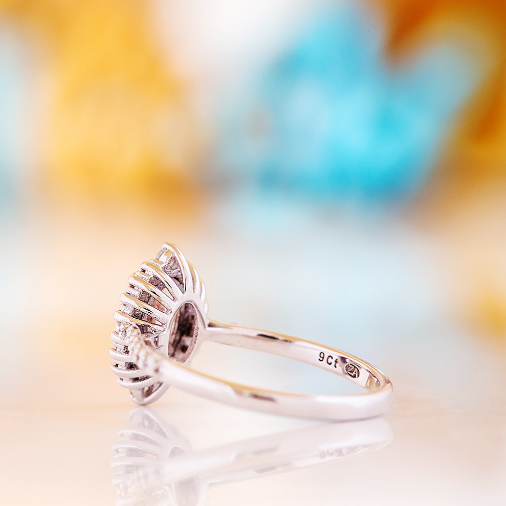 Carla, Pink Lab Diamond Halo RIng - Victoria's Jewellery