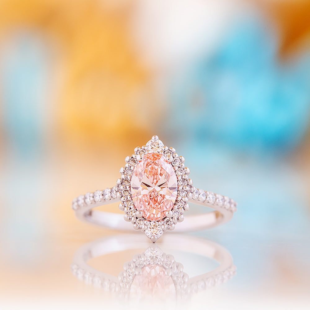 Carla, Pink Lab Diamond Halo RIng - Victoria's Jewellery
