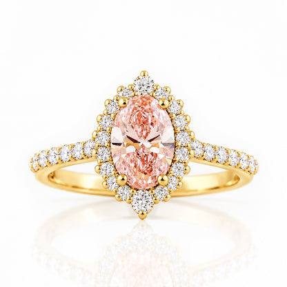 Carla, Pink Lab Diamond Halo RIng - Victoria's Jewellery