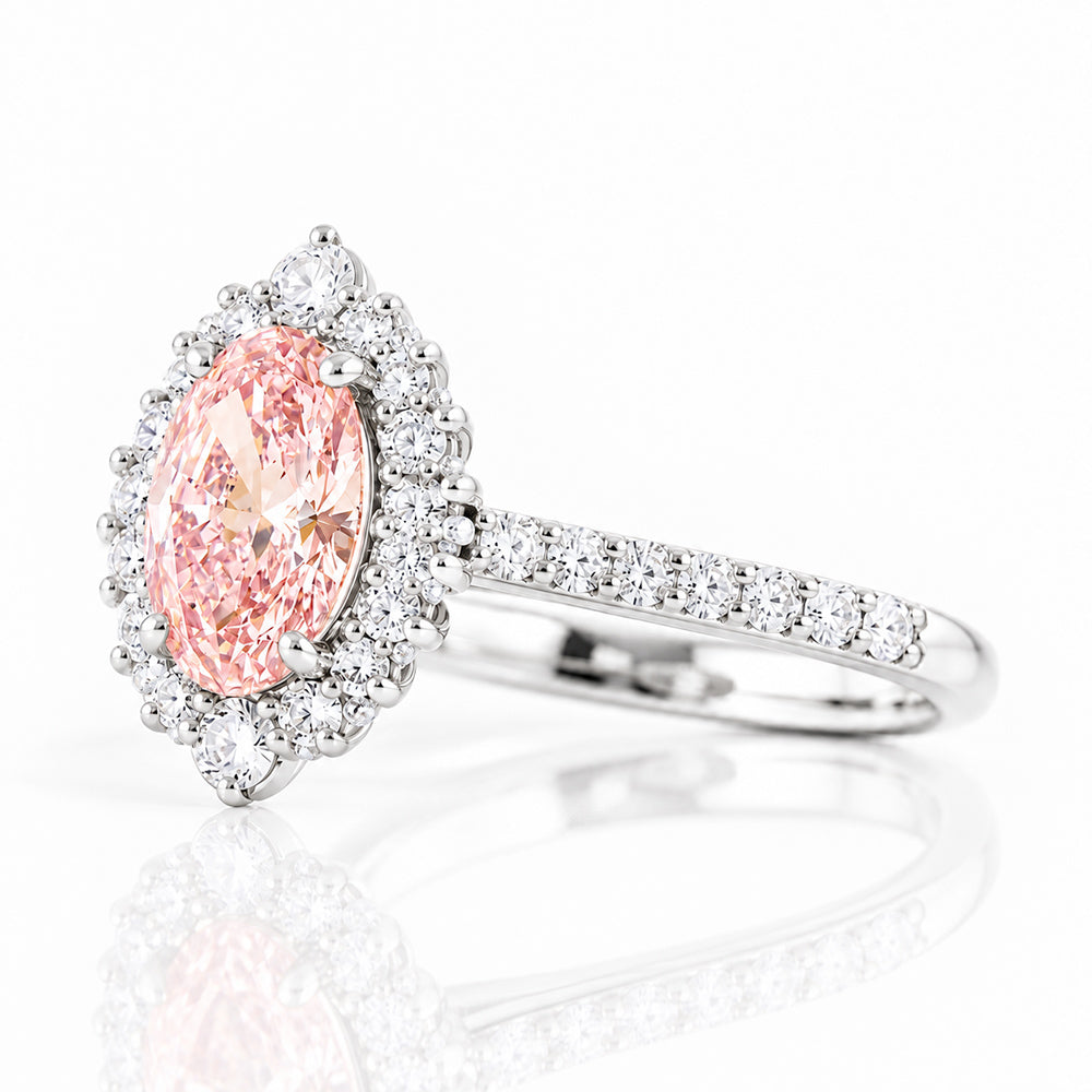 Carla, Pink Lab Diamond Halo RIng - Victoria's Jewellery