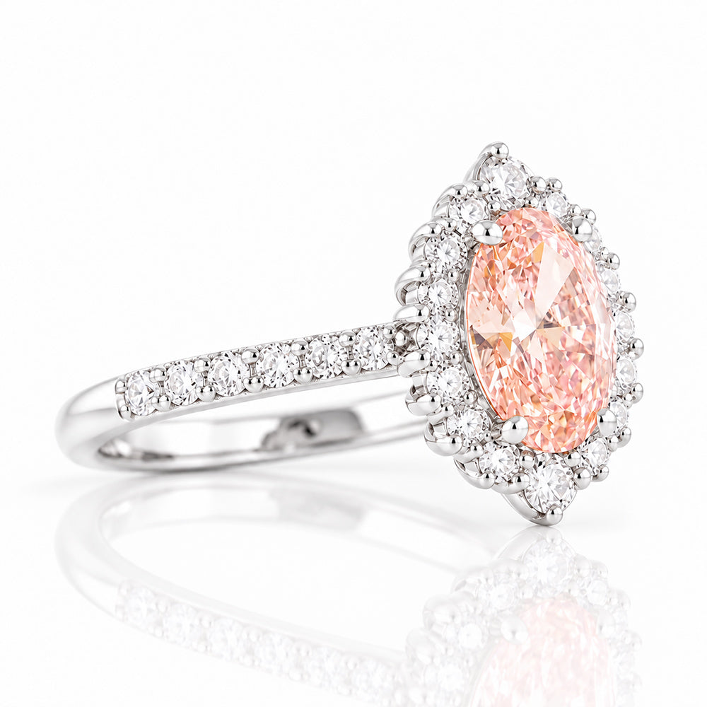 Carla, Pink Lab Diamond Halo RIng - Victoria's Jewellery