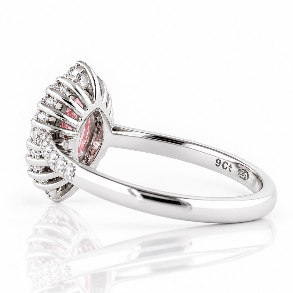 Carla, Pink Lab Diamond Halo RIng - Victoria's Jewellery