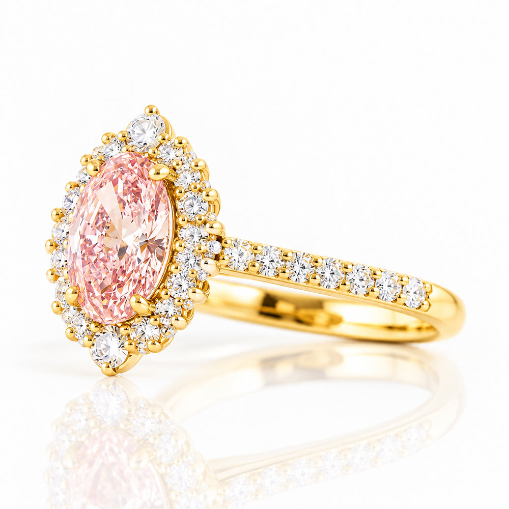 Carla, Pink Lab Diamond Halo RIng - Victoria's Jewellery