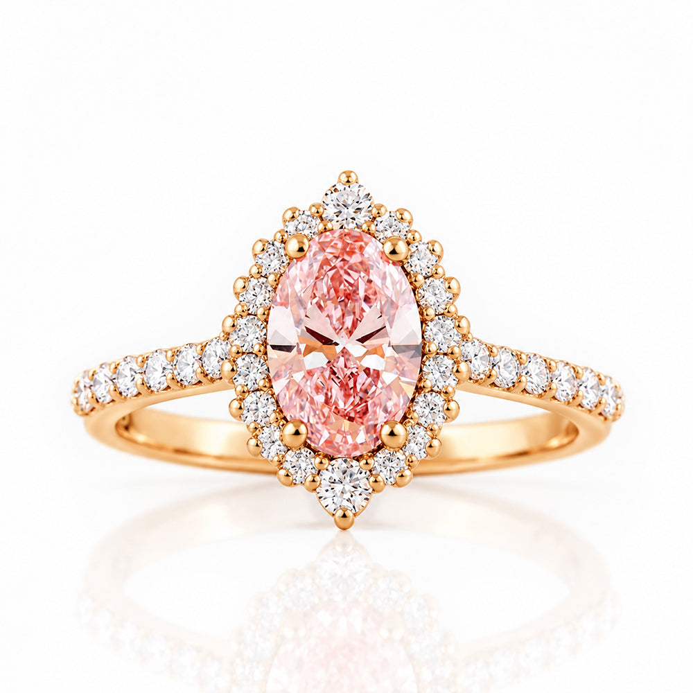 Carla, Pink Lab Diamond Halo RIng - Victoria's Jewellery