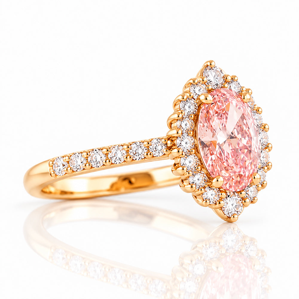 Carla, Pink Lab Diamond Halo RIng - Victoria's Jewellery