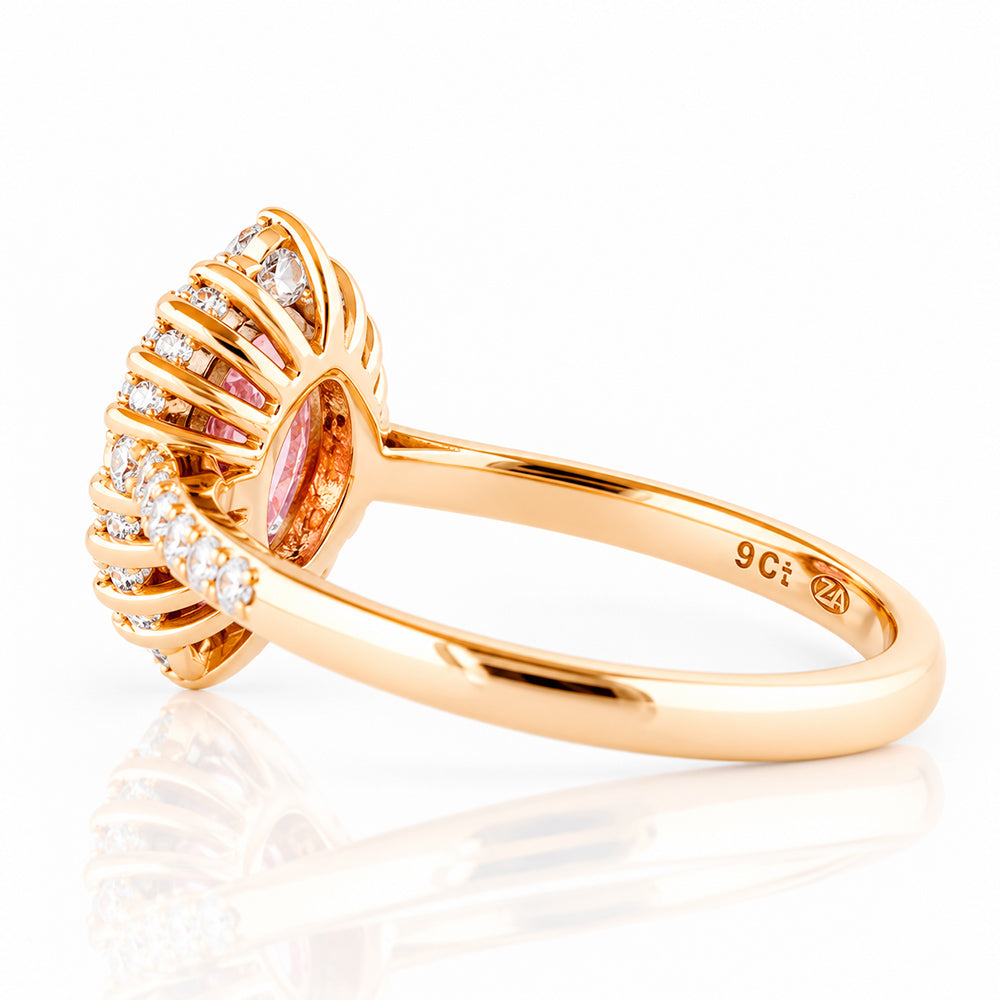 Carla, Pink Lab Diamond Halo RIng - Victoria's Jewellery