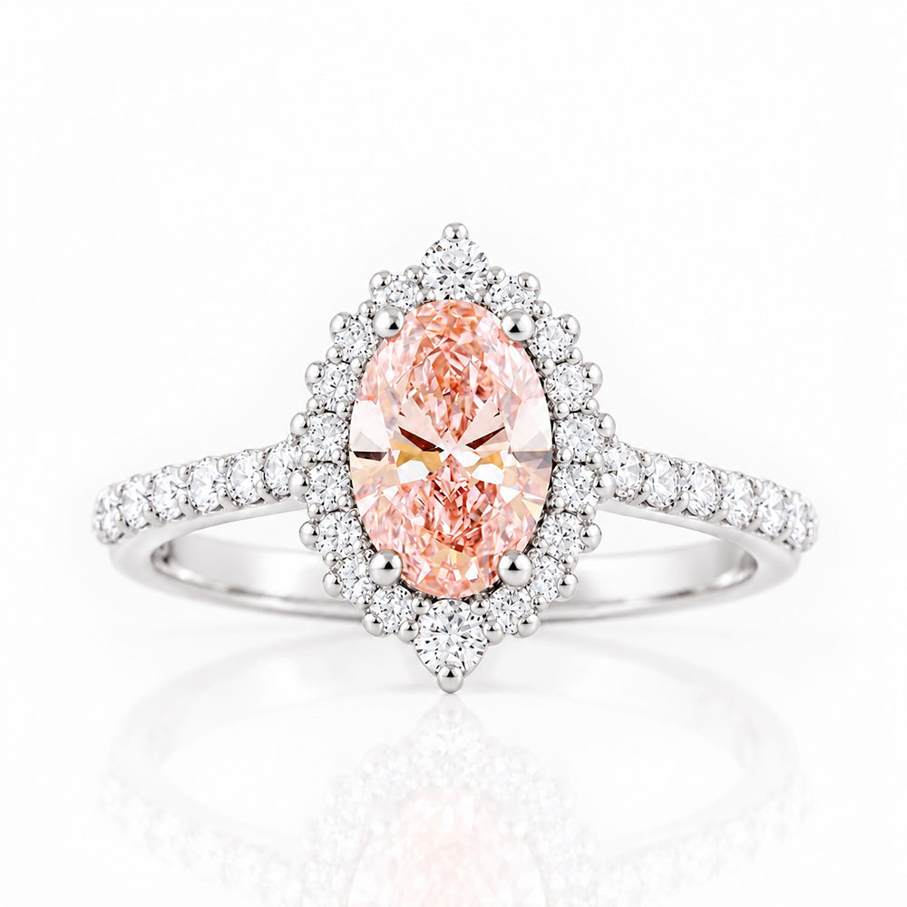 Carla, Pink Lab Diamond Halo RIng - Victoria's Jewellery
