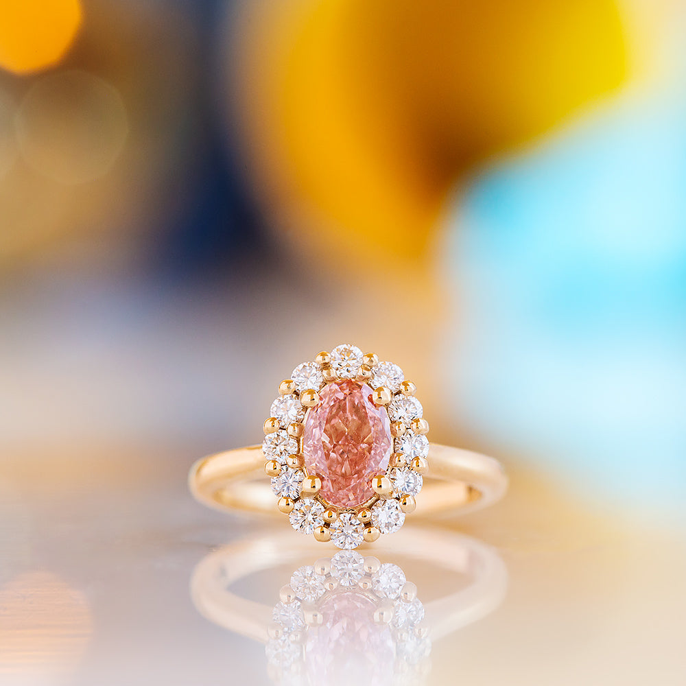 Zandi, Pink Lab Diamond Halo RIng