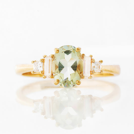 Oval cut Prasiolite and Diamond Engagement Ring in Yellow Gold - Victoria's Jewellery