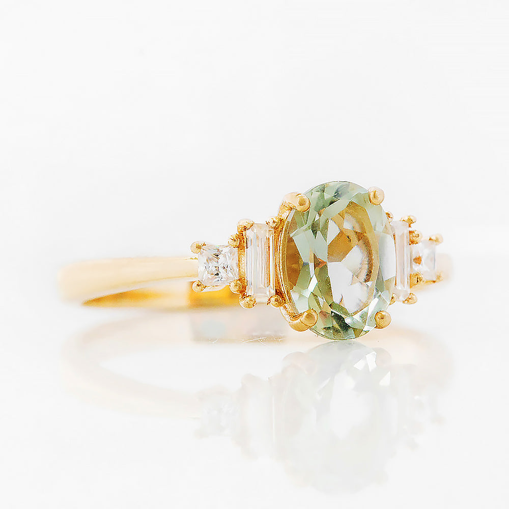 Chloe, a Prasiolite and Lab Diamond Ring