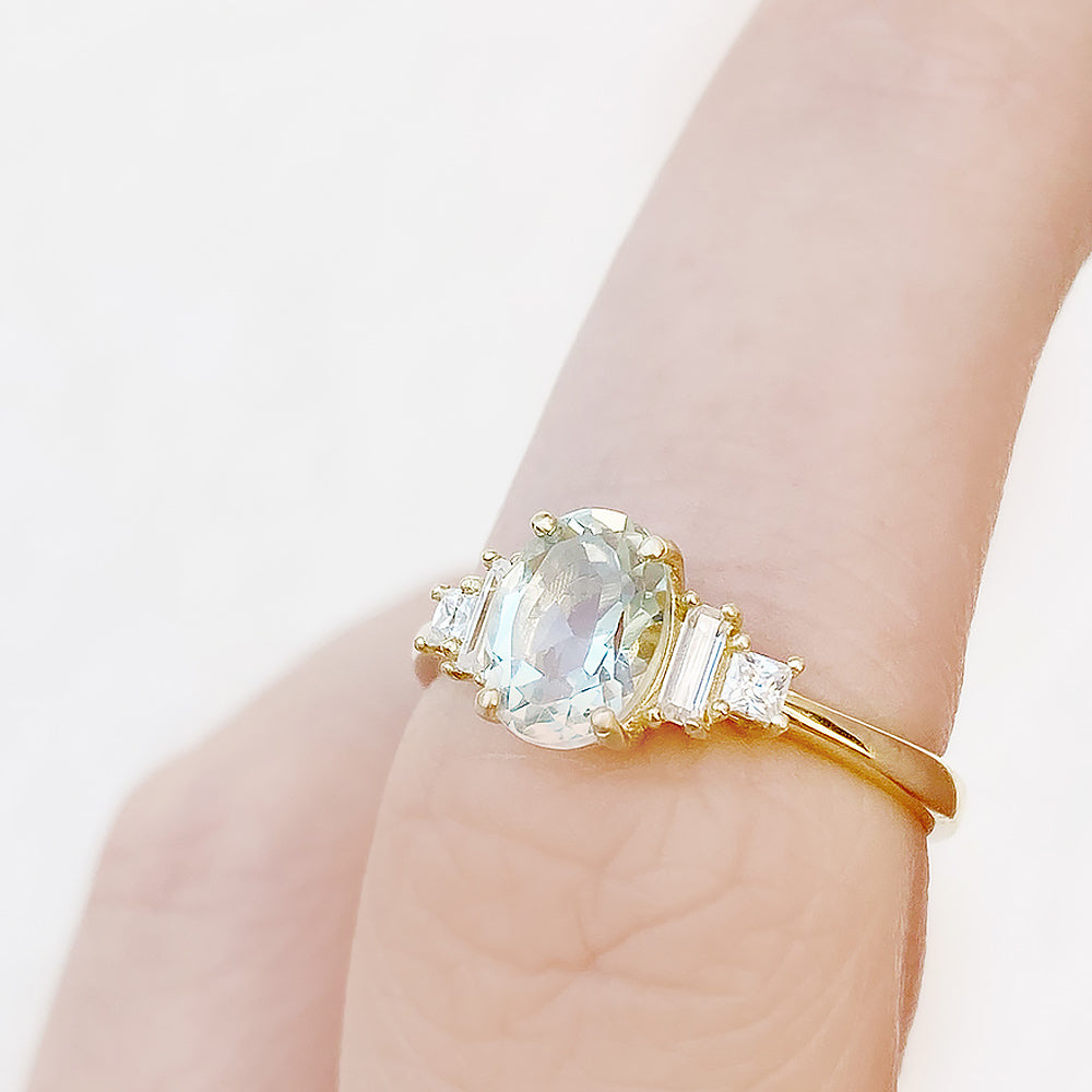 Chloe, a Prasiolite and Lab Diamond Ring
