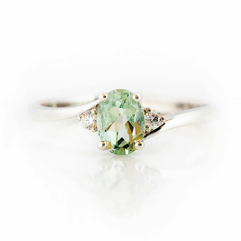 Georgie, a Prasiolite and Diamond Trilogy Ring