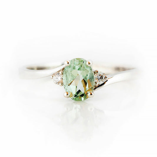 Georgie, a Prasiolite and Diamond Trilogy Ring