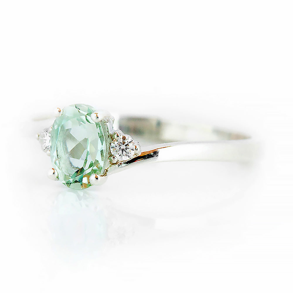 Georgie, a Prasiolite and Diamond Trilogy Ring