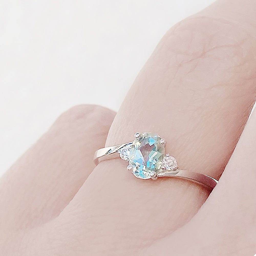 Georgie, a Prasiolite and Diamond Trilogy Ring