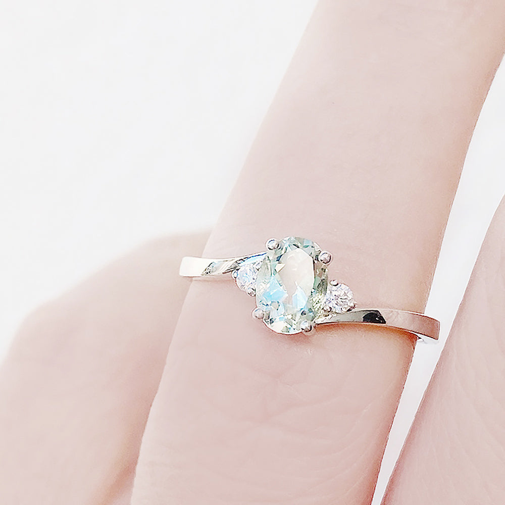 Georgie, a Prasiolite and Diamond Trilogy Ring
