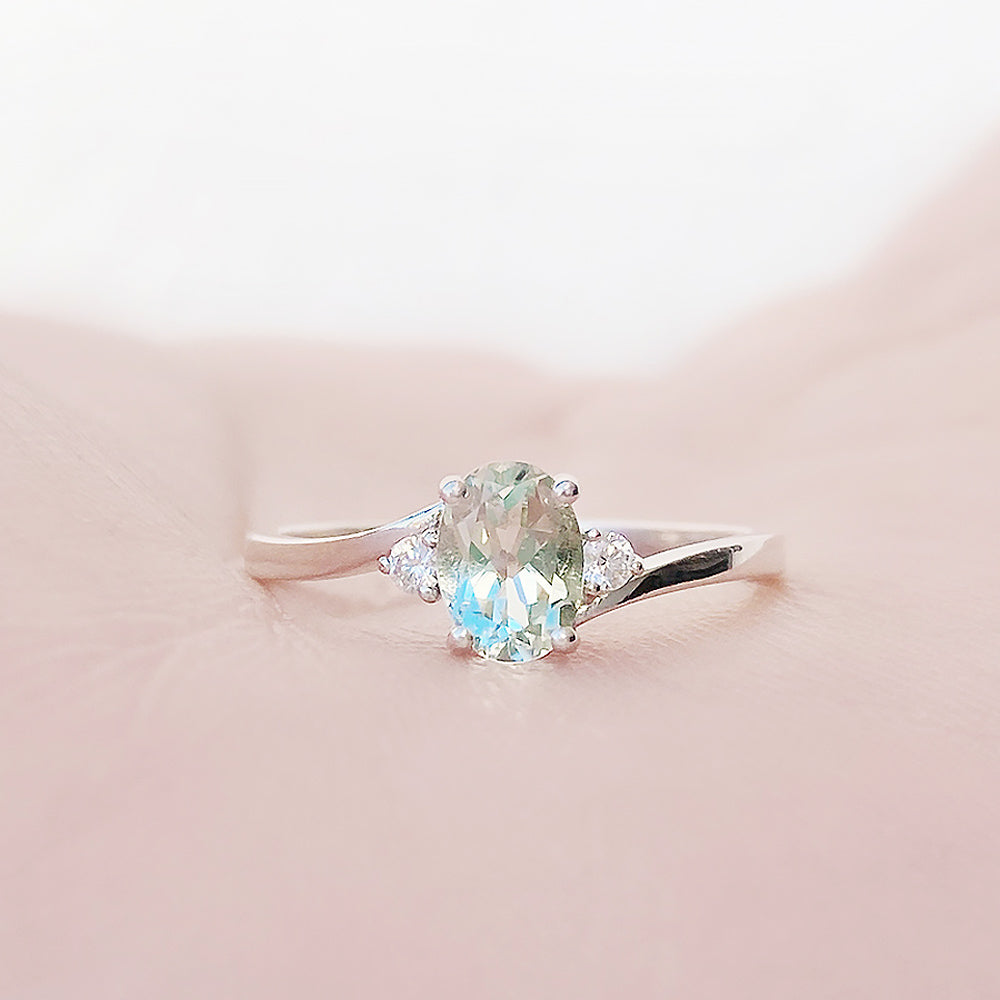 Georgie, a Prasiolite and Diamond Trilogy Ring