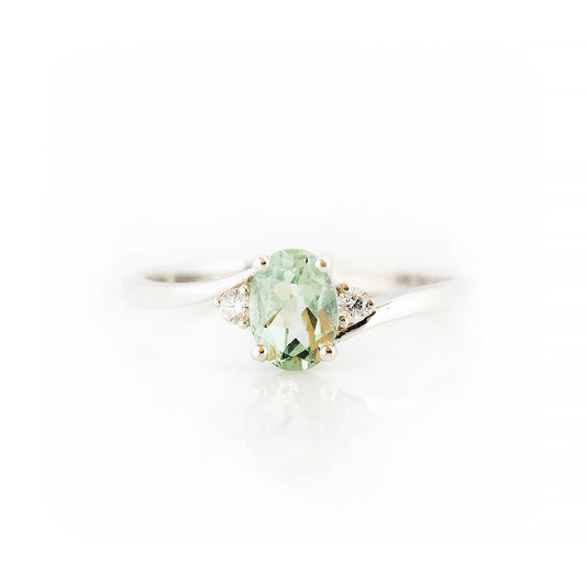 Oval cut Prasiolite and Lab Diamond Trilogy Engagement Ring in White Gold - Victoria's Jewellery