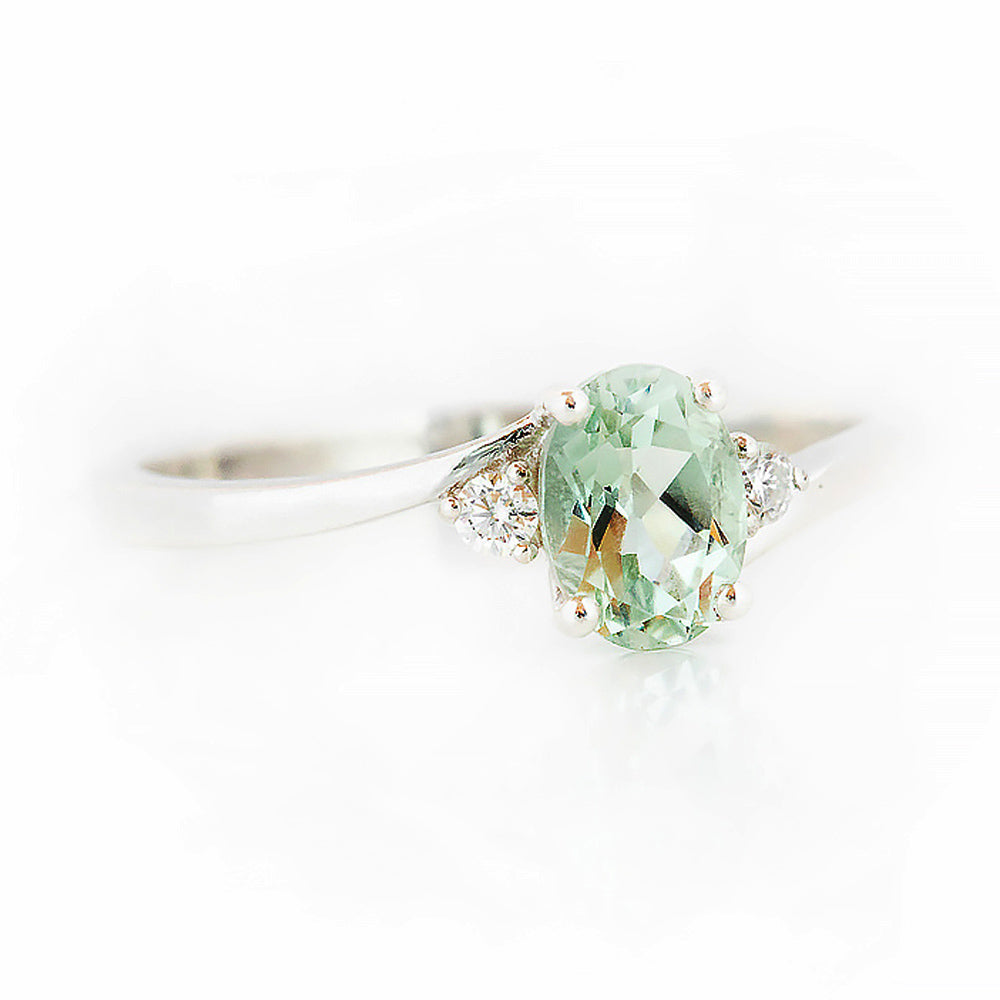 Oval cut Prasiolite and Lab Diamond Trilogy Engagement Ring in White Gold - Victoria's Jewellery