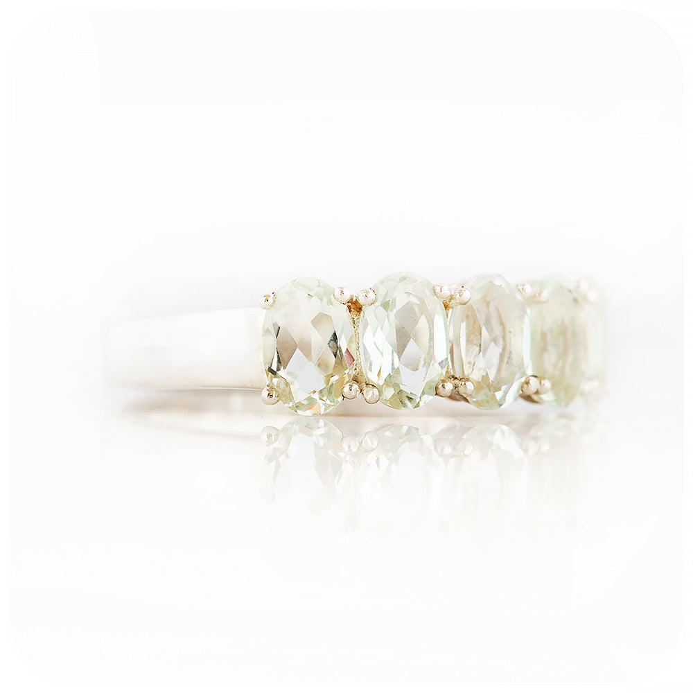 Oval cut Prasiolite Half Eternity Anniversary Ring - Victoria's Jewellery