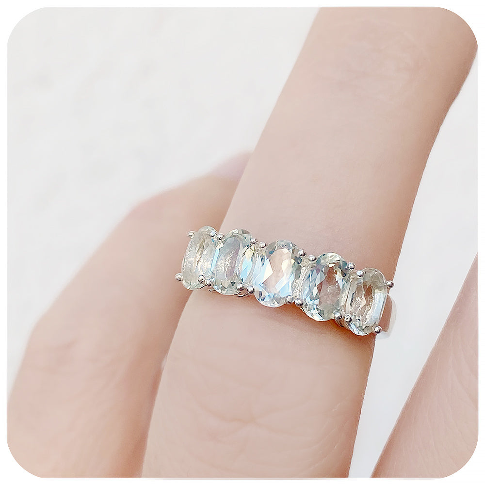 Oval cut Prasiolite Half Eternity Anniversary Ring - Victoria's Jewellery