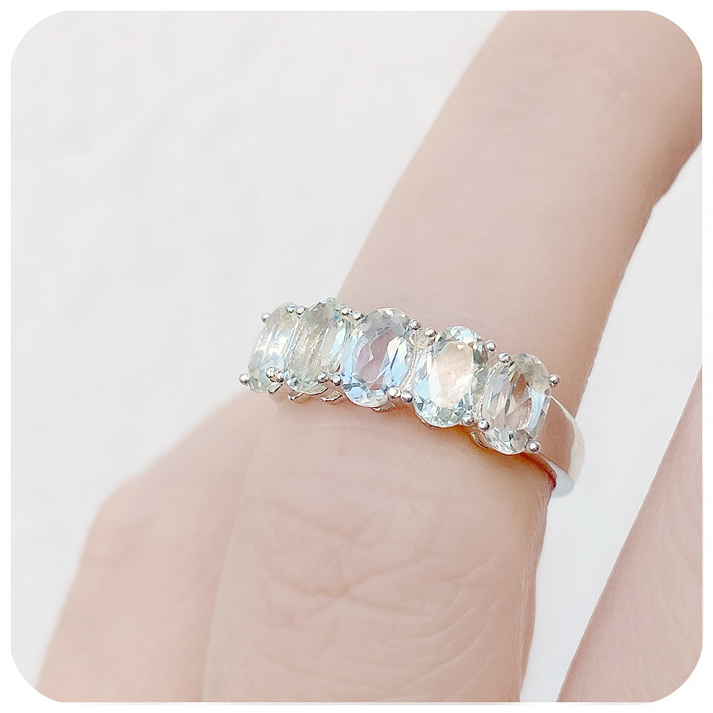 Oval cut Prasiolite Half Eternity Anniversary Ring - Victoria's Jewellery