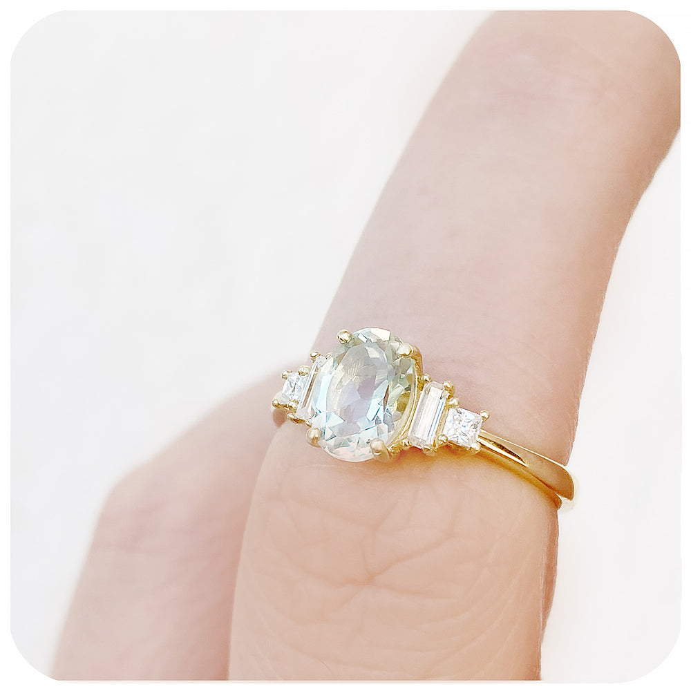 Chloe, a Prasiolite and Moissanite Engagement Ring