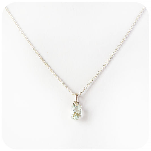 Oval cut Prasiolite Solitaire Pendant and Chain - Victoria's Jewellery
