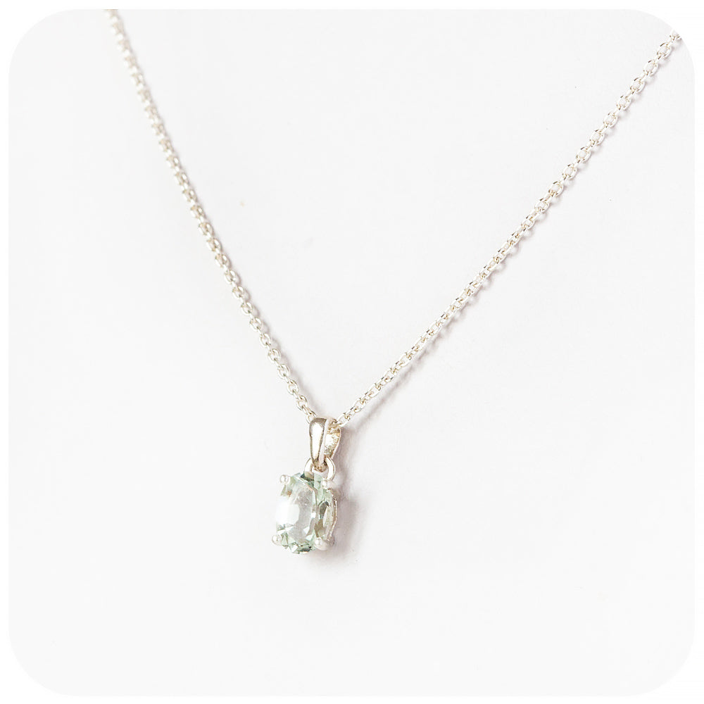 Oval cut Prasiolite Solitaire Pendant and Chain - Victoria's Jewellery