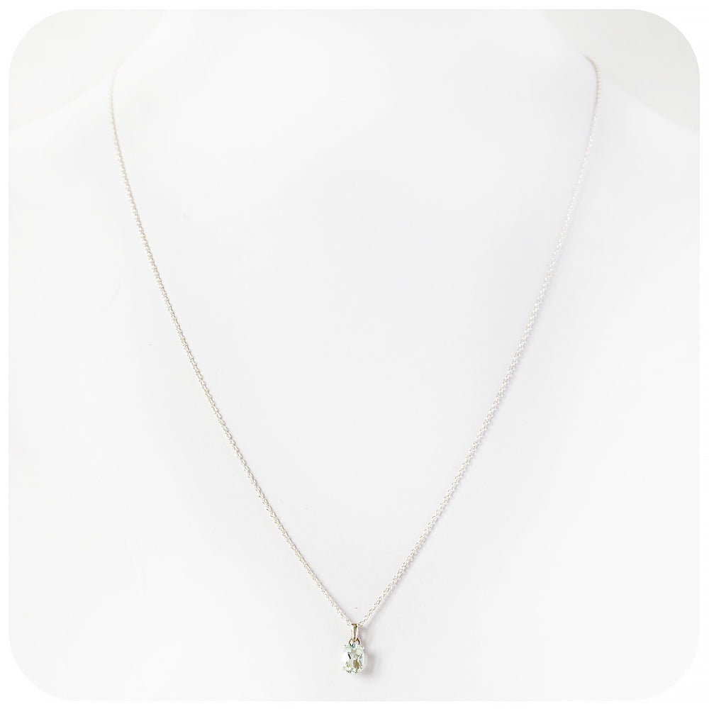 Oval cut Prasiolite Solitaire Pendant and Chain - Victoria's Jewellery