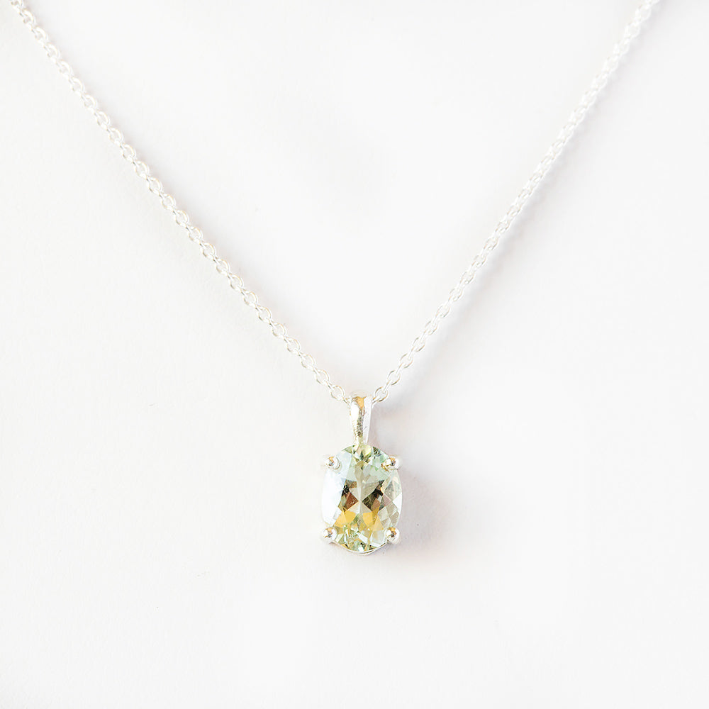 Luna, an Oval cut Prasiolite Necklace - 8x6mm