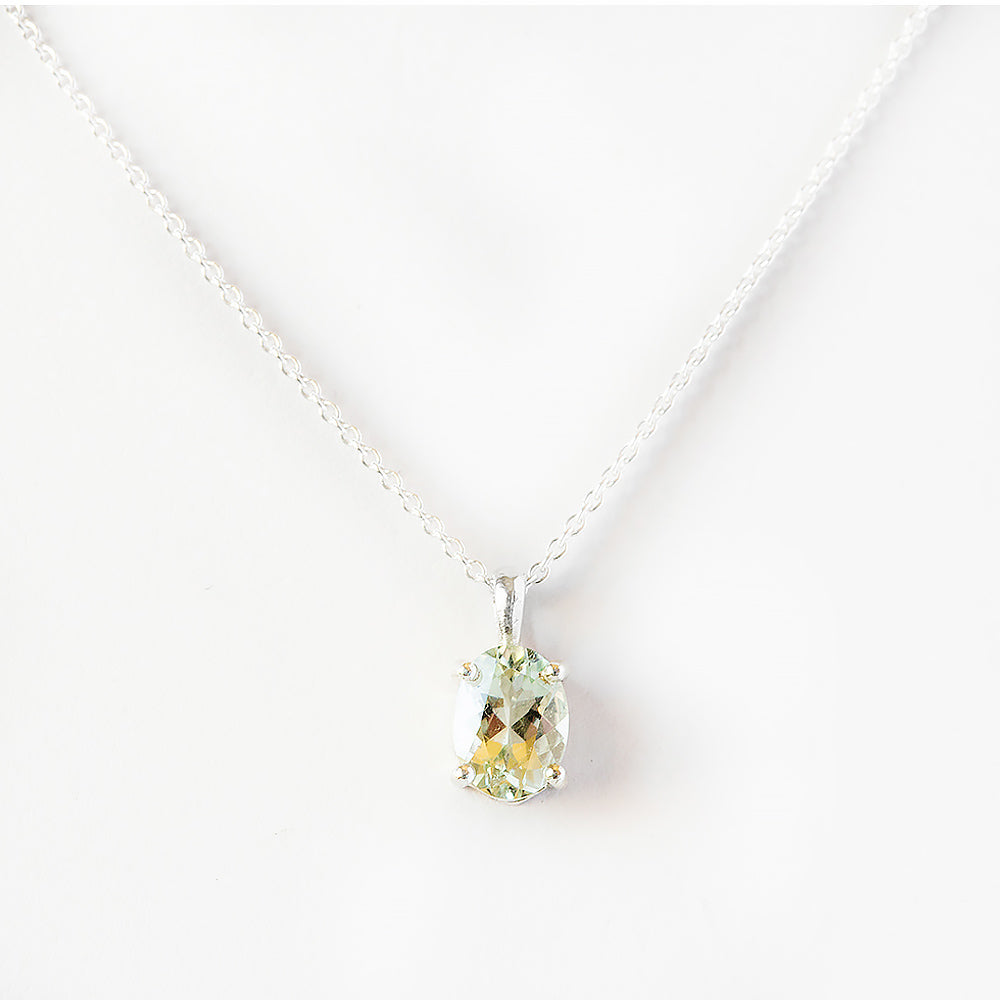 Oval cut Prasiolite Green Amethyst Solitaire Necklace - Victoria's Jewellery