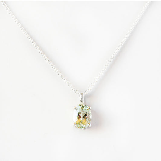 Oval cut Prasiolite Green Amethyst Solitaire Necklace - Victoria's Jewellery