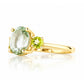 Hallie, an Oval cut Prasiolite and Peridot Trilogy Ring - Victoria's Jewellery