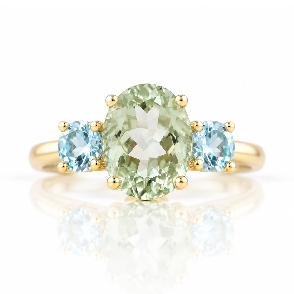 Hallie, a Prasiolite and Topaz Trilogy Ring - Victoria's Jewellery