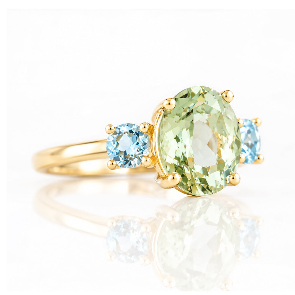 Hallie, a Prasiolite and Topaz Trilogy Ring - Victoria's Jewellery